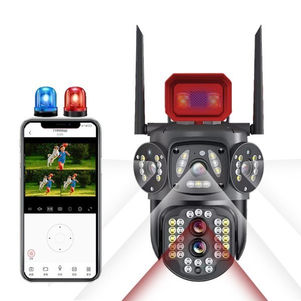 Multi-lens WiFi camera with alarm lights