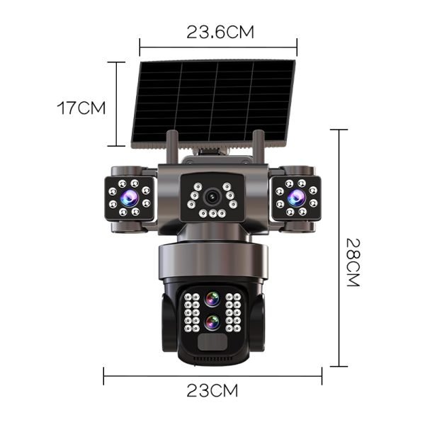 Solar Charging Built-in Battery – 8000mAh and 8W Solar Panel for Triple-Lens Security