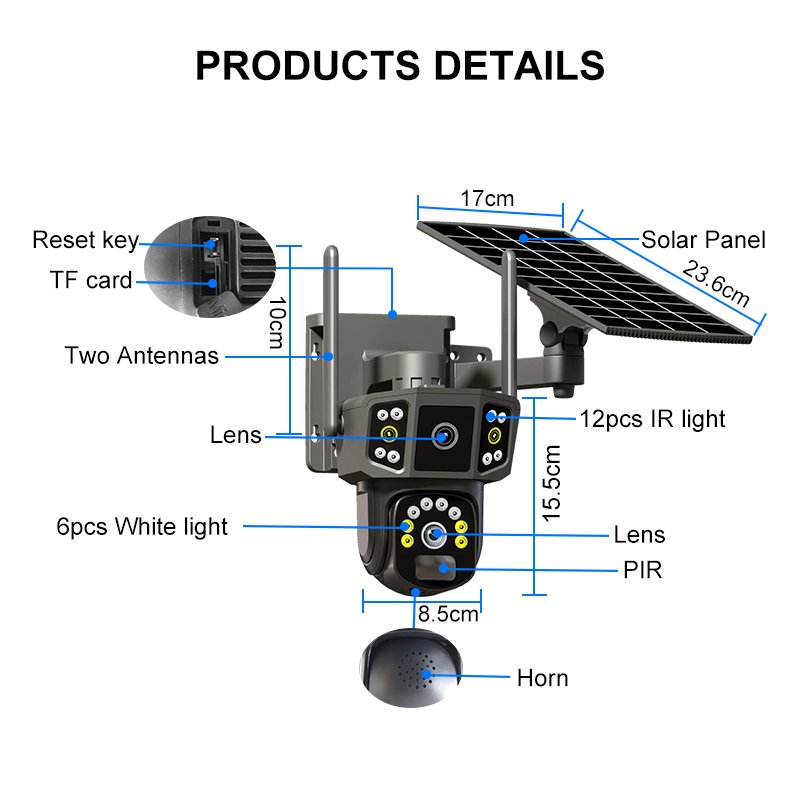 Dual-Lens Solar Surveillance Camera – Easy DIY Installation for Backyard Security