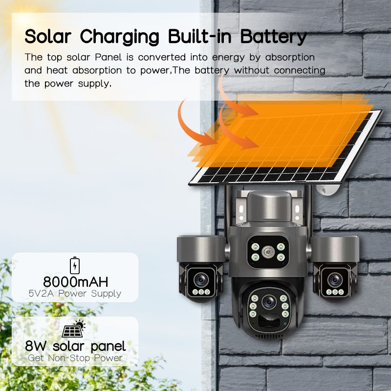 Solar charging built-in battery 8000mAh and 8W solar panel