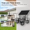 Three Lens Solar PTZ Security Camera with Triple Screen Monitoring