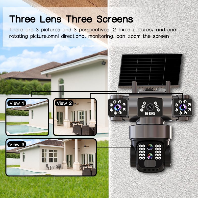 Triple-Lens Solar Security Camera Dimensions – 23.6CM x 17CM x 28CM