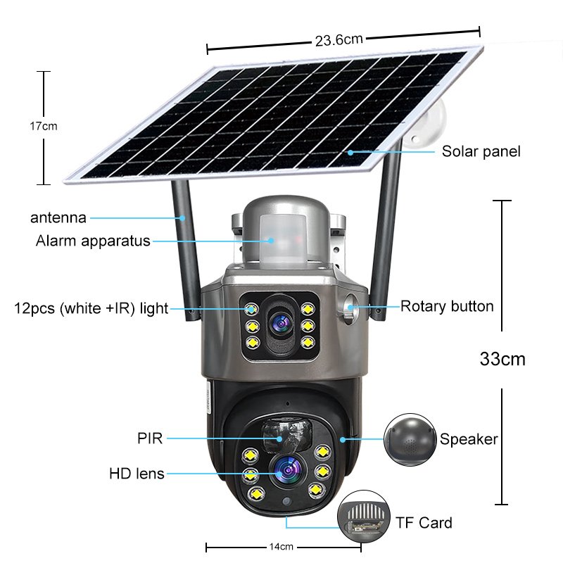 Solar Security Camera with 0 Electricity Cost & 3-Lens Monitoring