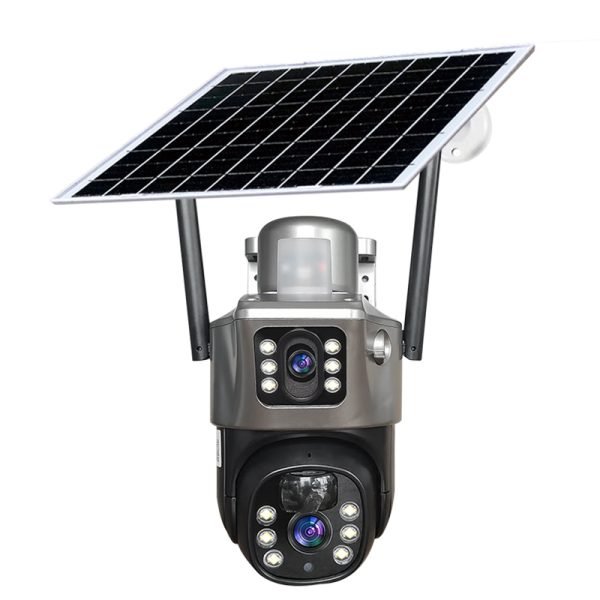 6MP Solar Powered Security Camera with 3 Lenses and Solar Panel – IP66 Waterproof, Two-Way Audio