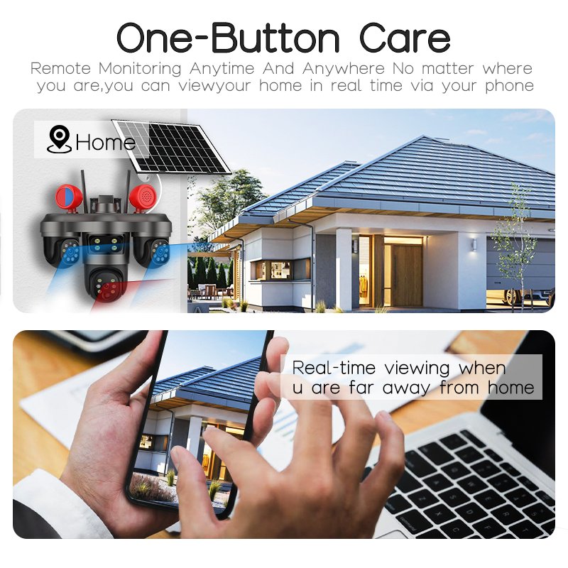 Solar PTZ Camera Hardware Details – Red-Blue Light, Solar Panel, and Lenses