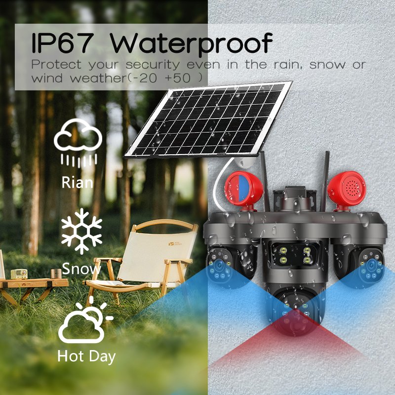 Red-Blue Alert Solar PTZ Camera – Triple-Lens Security Camera with Proactive Deterrence
