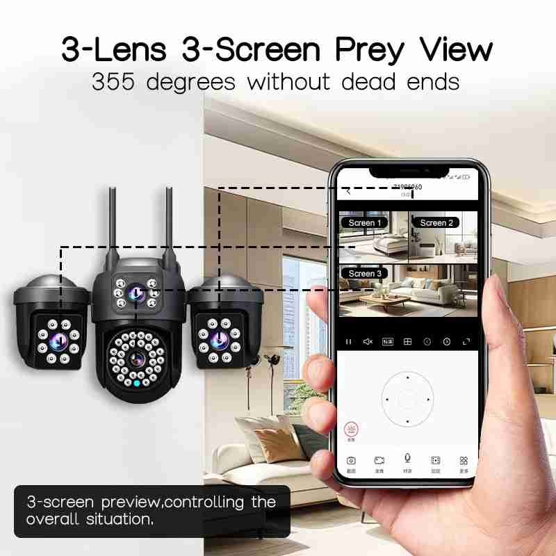 3 Lens PTZ 4g Security Camera 6MP