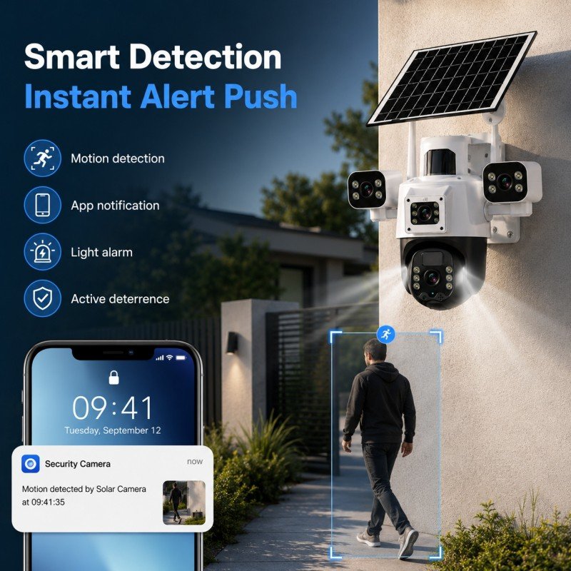 4 Lens Solar PTZ Security Camera 8MP 4G IP66 Outdoor Camera